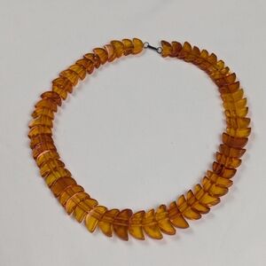 Genuine Natural Amber Crescent Moon Bead Vintage Collar Necklace 18”